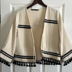 Zara Cream and Black Tassel Jacket